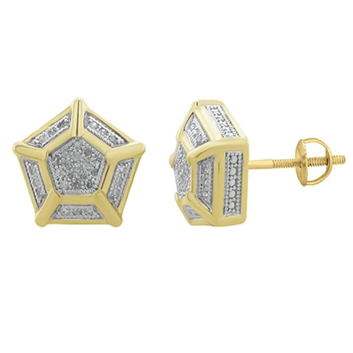 0.25cttw Diamond Pentagon Stud Earrings 10k Yellow Gold Screw back