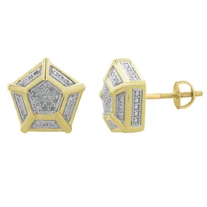 0.25cttw Diamond Pentagon Stud Earrings 10k Yellow Gold Screw back