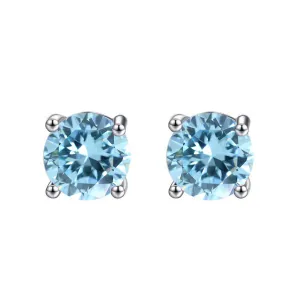 10k White Gold Plated  1 Carat Round Created Blue Topaz Sapphire Stud Earrings
