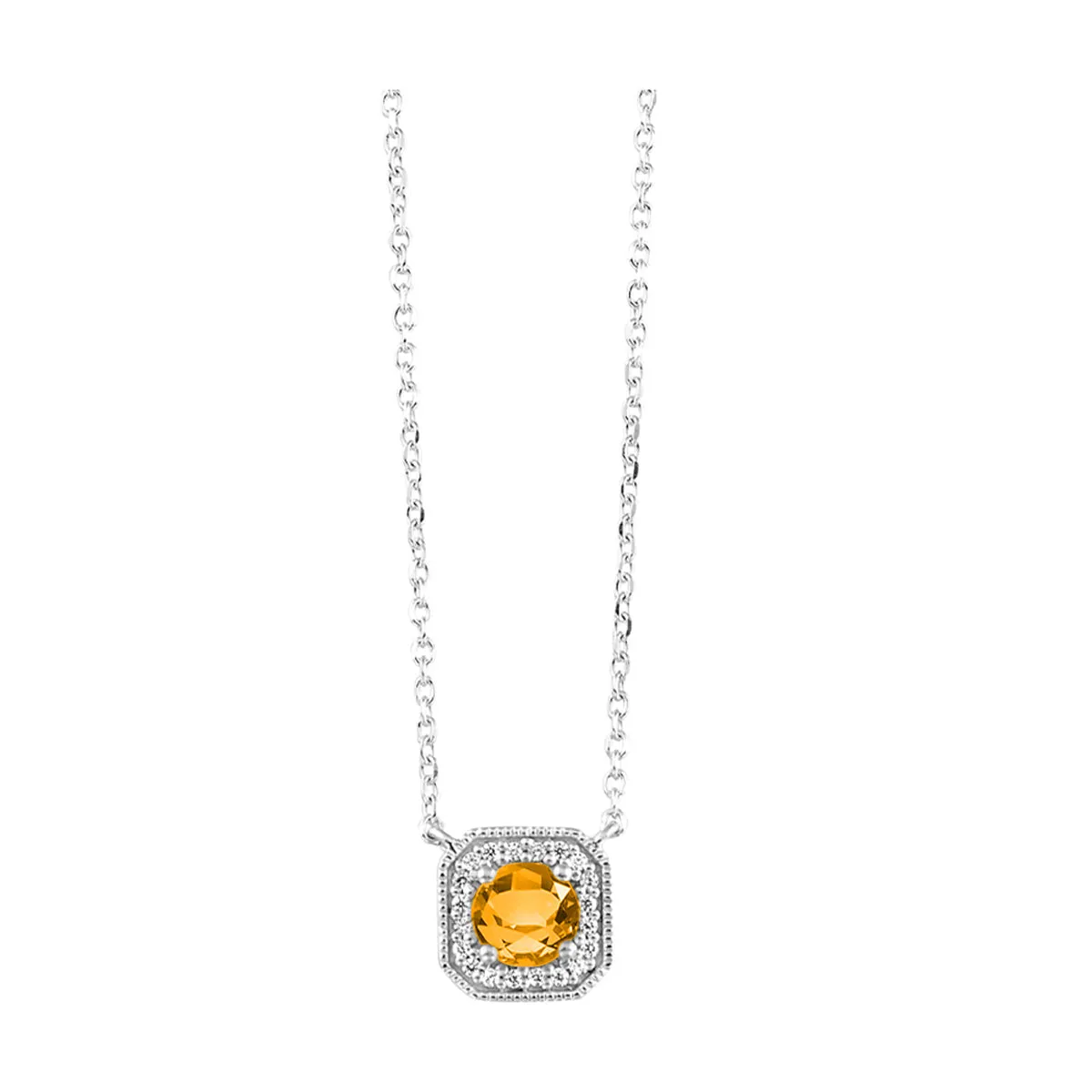 10Kt White Gold Diamond 1/20Ctw & Citrine 1/2Ctw Pendant