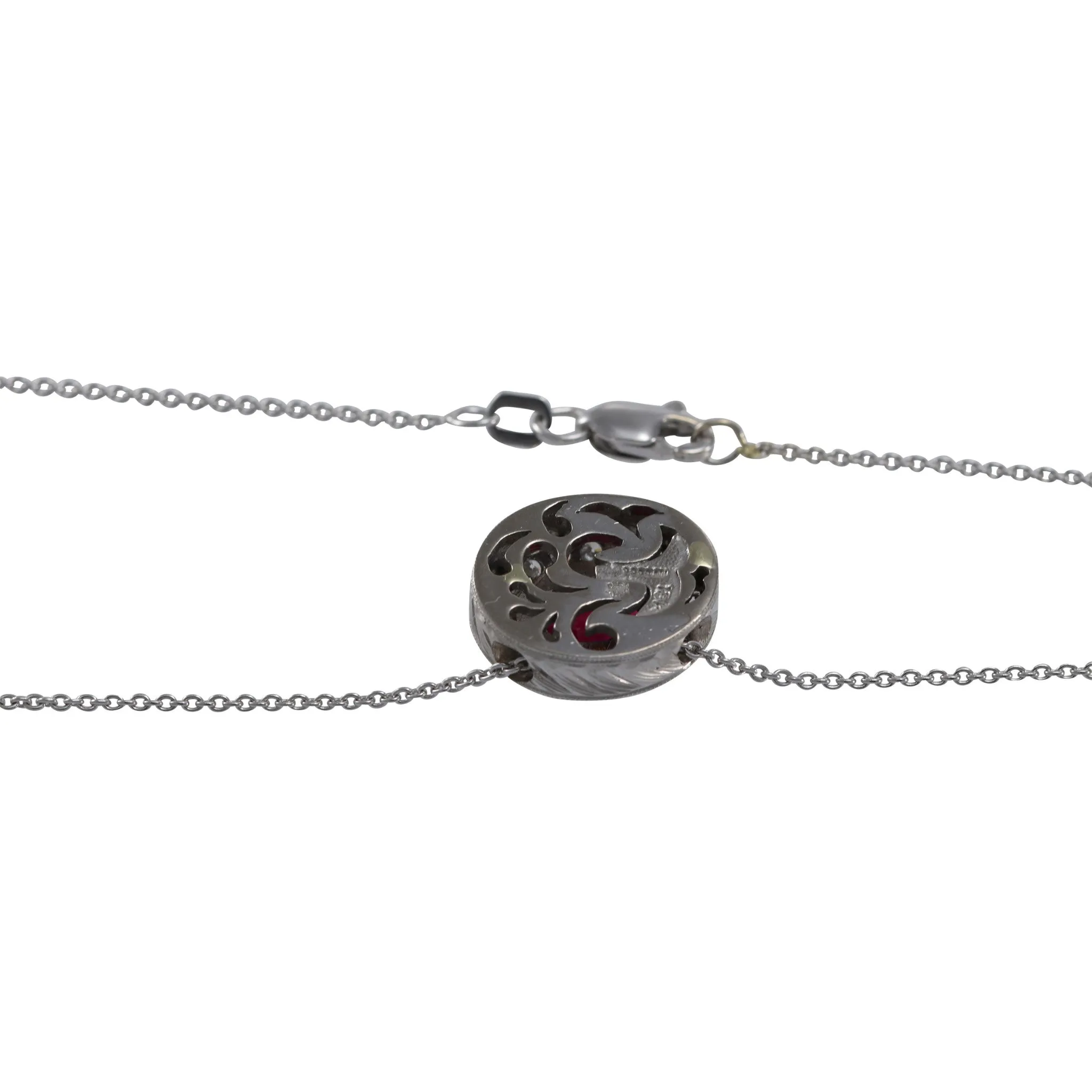 1.30CTW Oval Ruby Diamond Halo Pendant 18k White Gold Cable Link Chain Necklace
