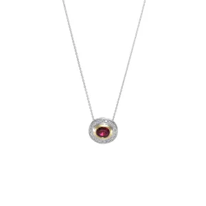 1.30CTW Oval Ruby Diamond Halo Pendant 18k White Gold Cable Link Chain Necklace