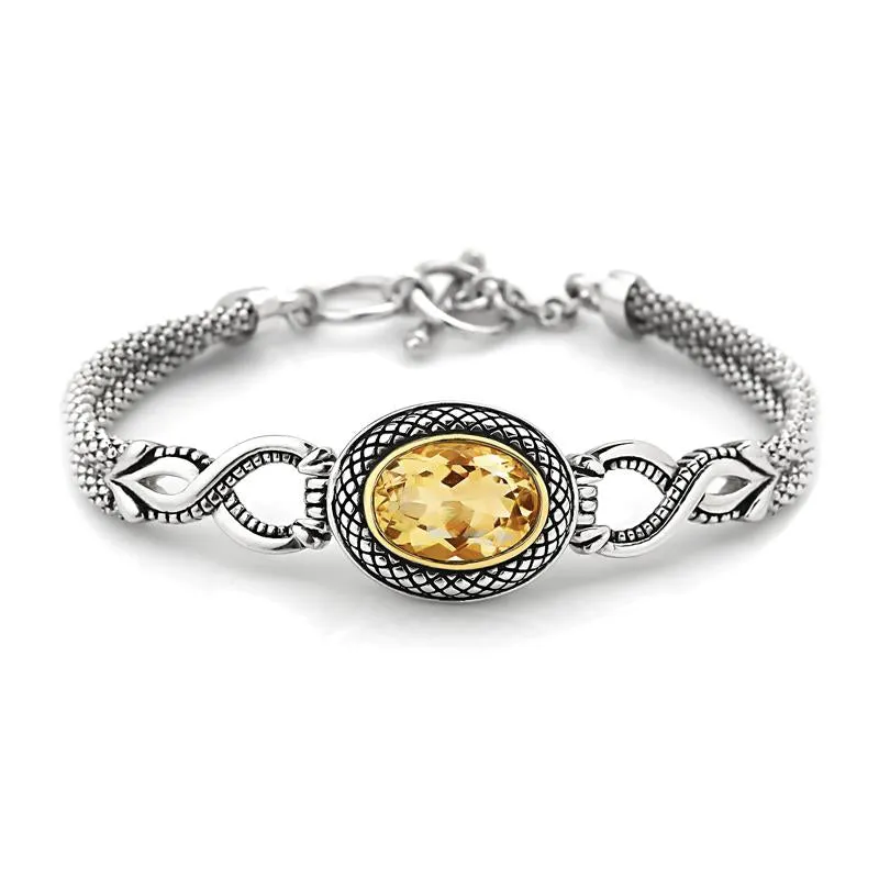 14K and 925 Sterling Sliver Bangle with Citrine (141BL112691CT)
