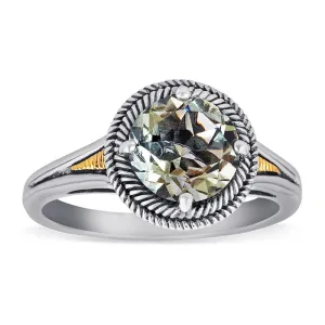 14K Gold And 925 Sterling Silver Ring In Green Amethyst (145NR9076TGA)