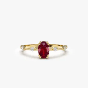14k Gold Dainty Diamond Genuine Ruby Ring