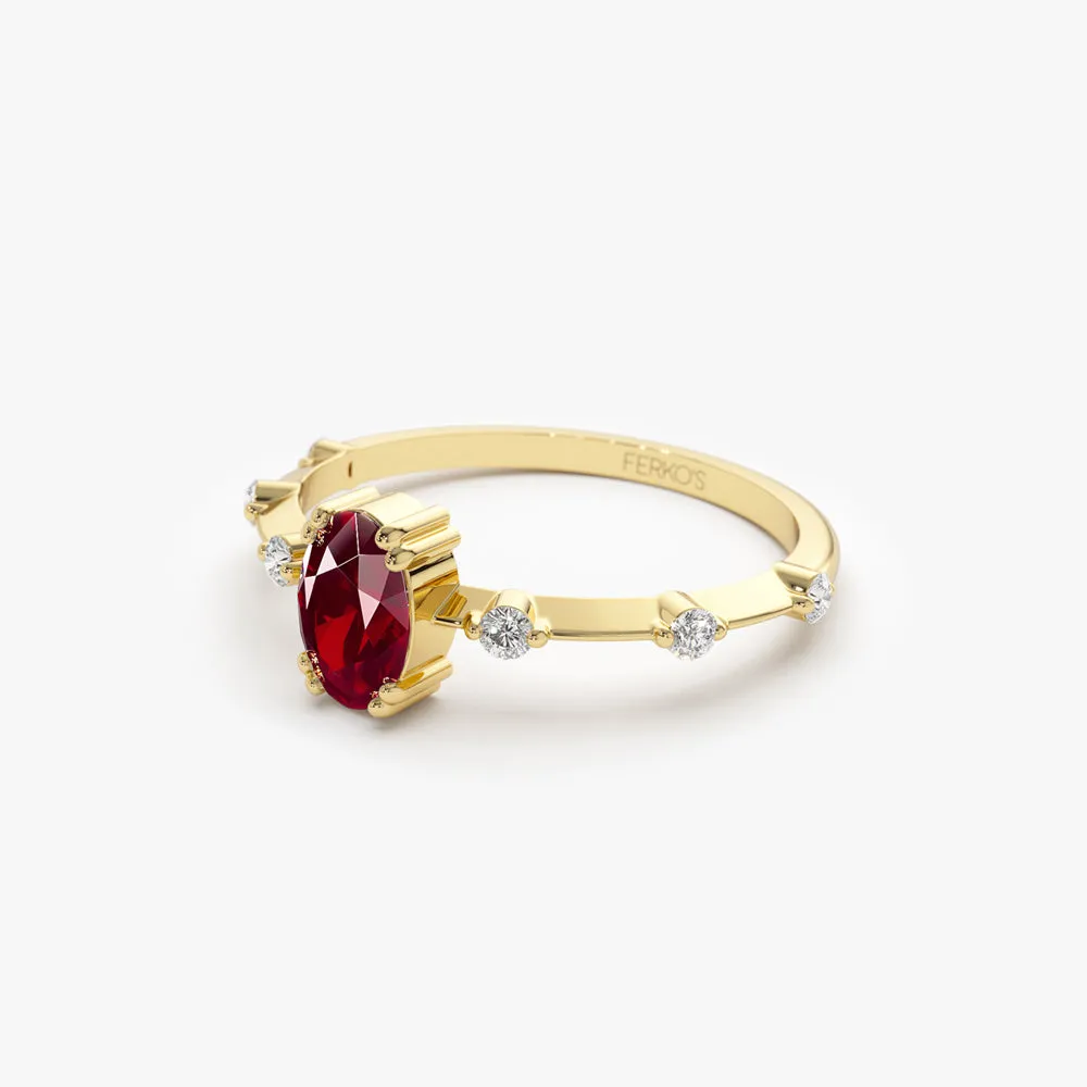 14k Gold Dainty Diamond Genuine Ruby Ring