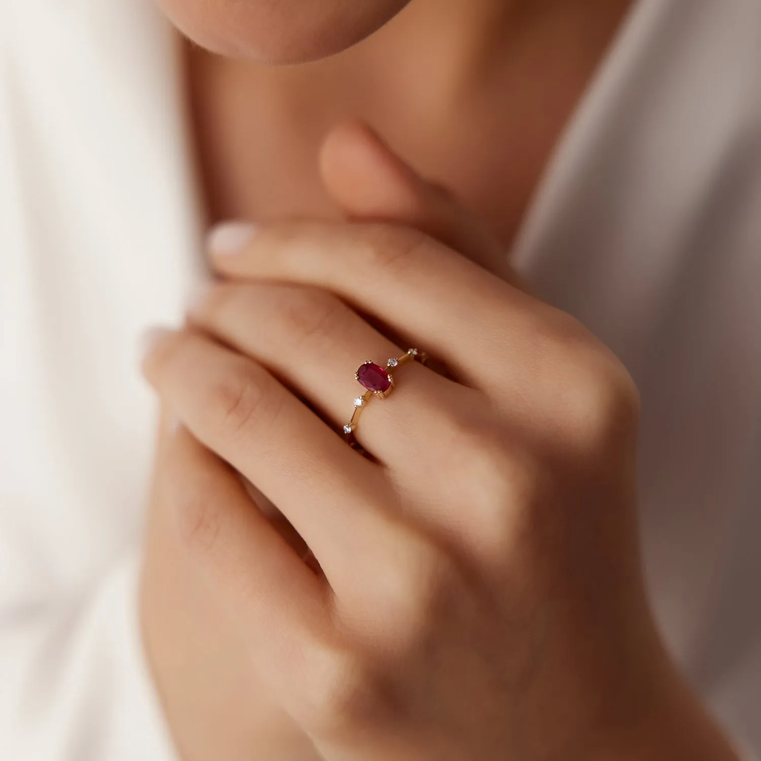 14k Gold Dainty Diamond Genuine Ruby Ring