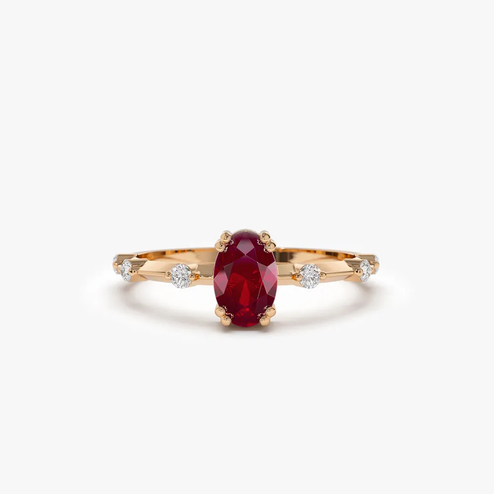 14k Gold Dainty Diamond Genuine Ruby Ring