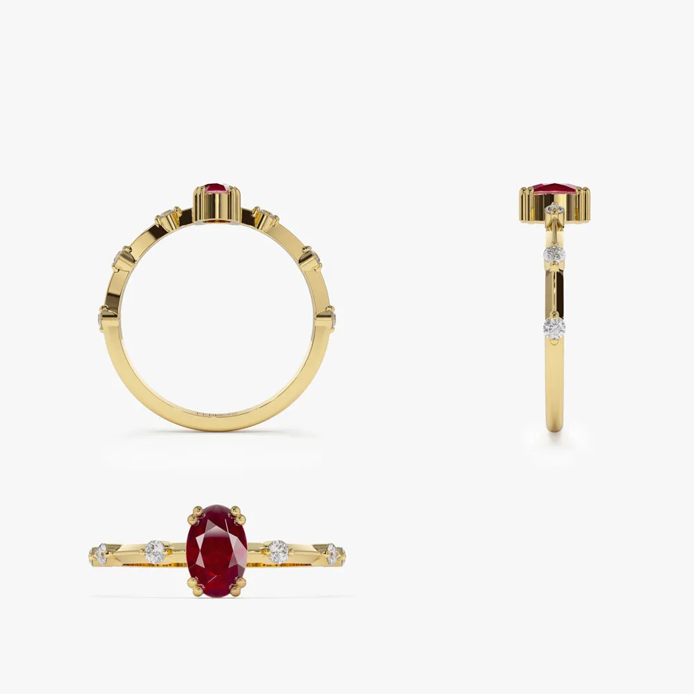 14k Gold Dainty Diamond Genuine Ruby Ring