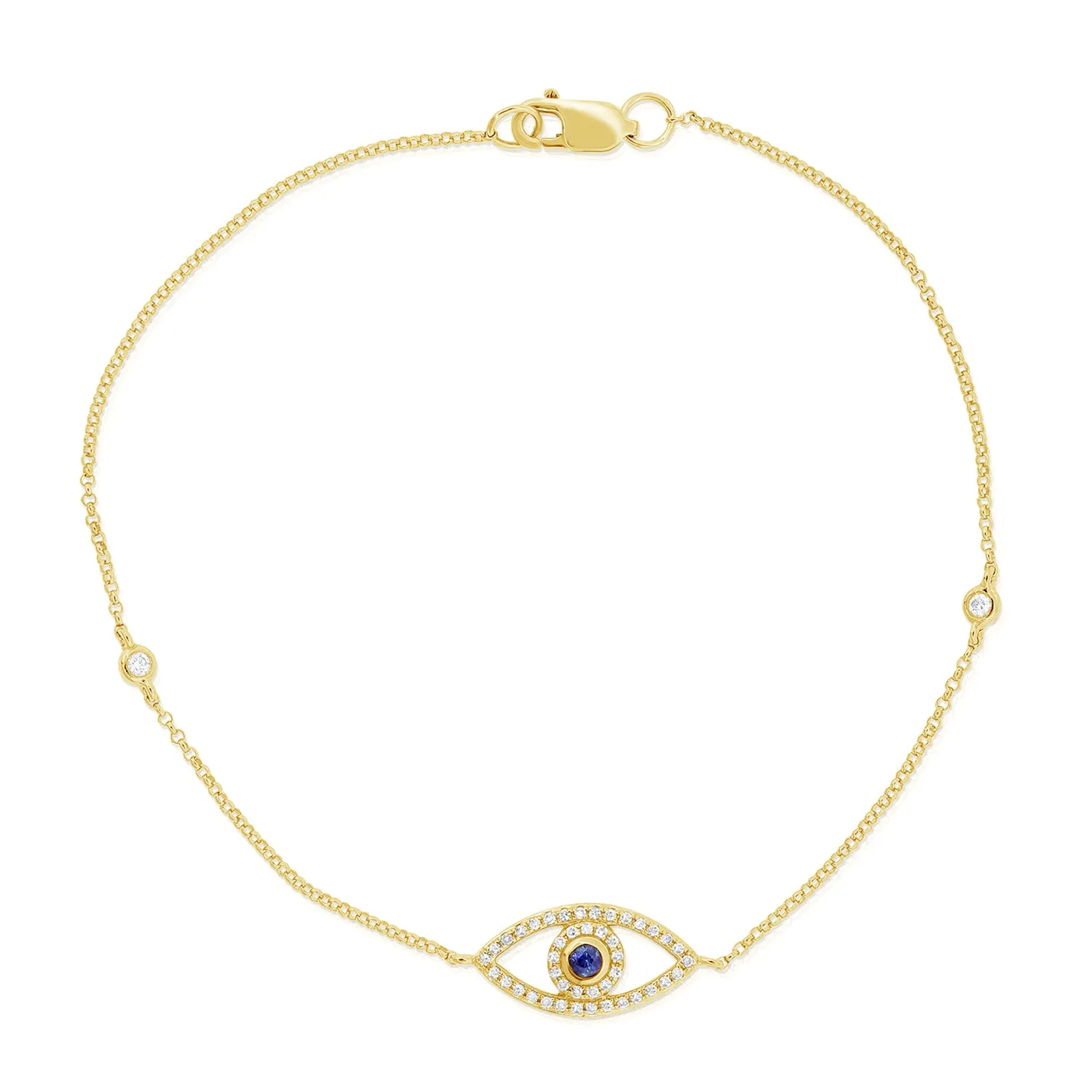 14k Gold Sapphire & Diamond Evil Eye Bracelet