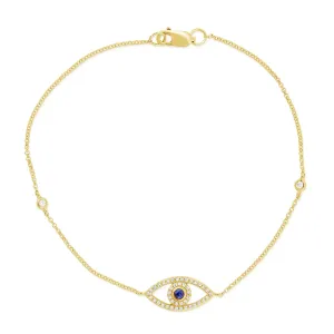 14k Gold Sapphire & Diamond Evil Eye Bracelet