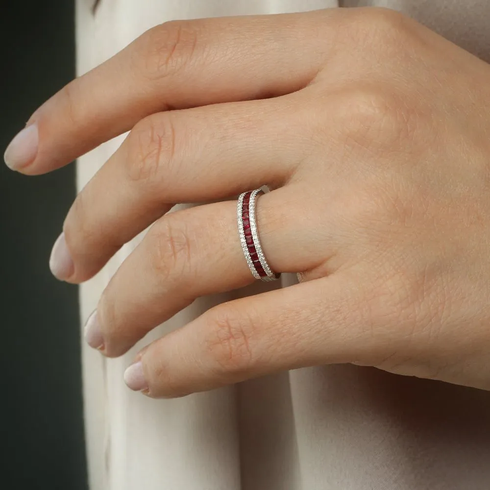 14k Half Eternity Square Ruby Anniversary Ring