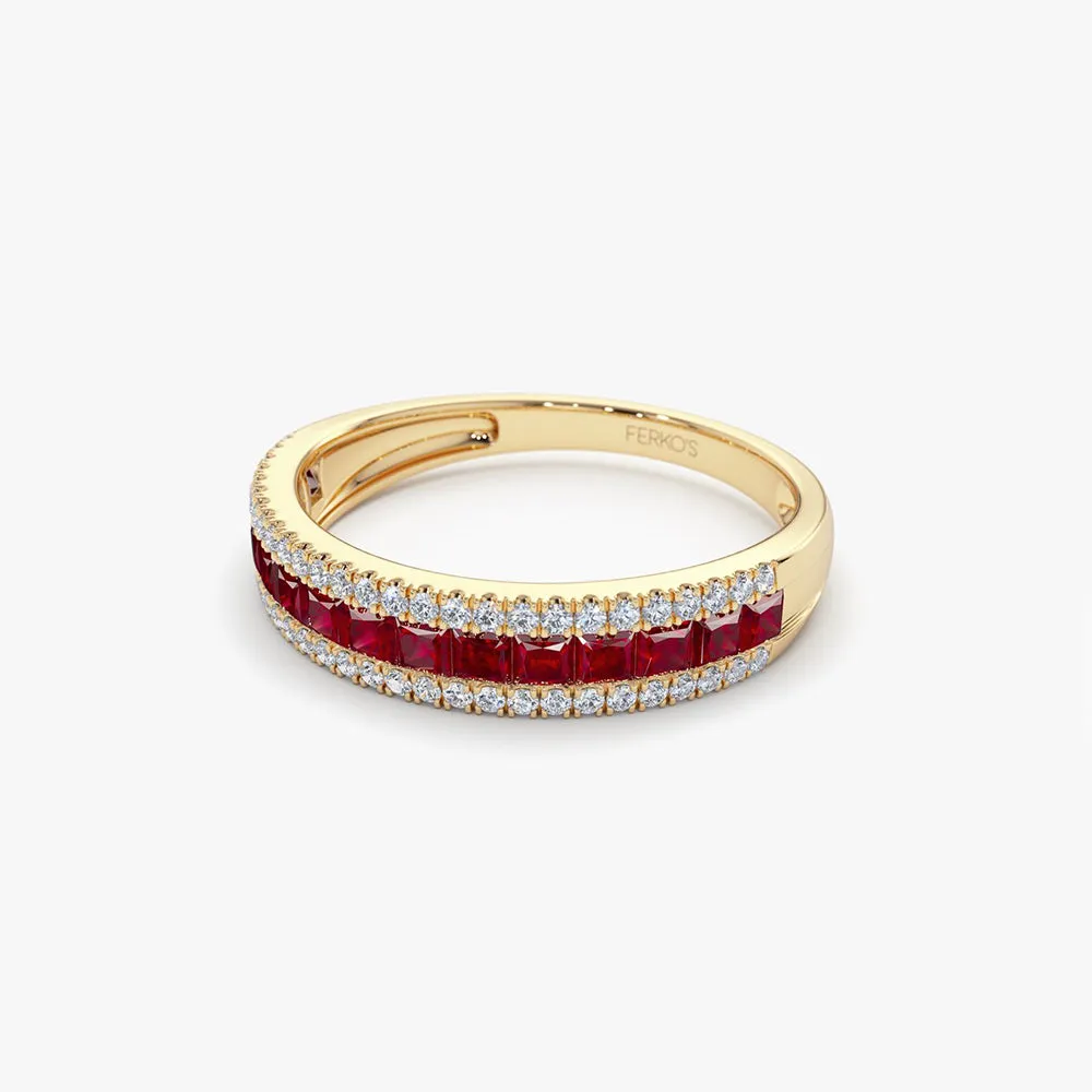 14k Half Eternity Square Ruby Anniversary Ring