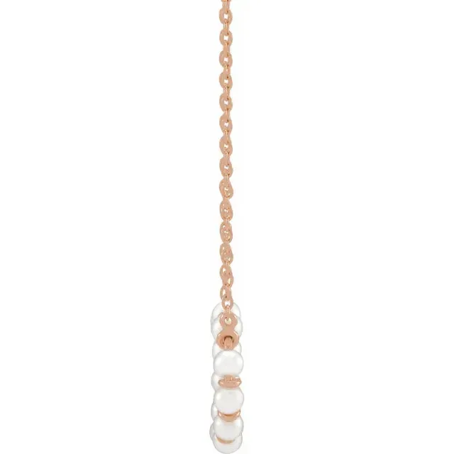 14K Rose Gold Cultured White Freshwater Pearl Bar 18" Necklace