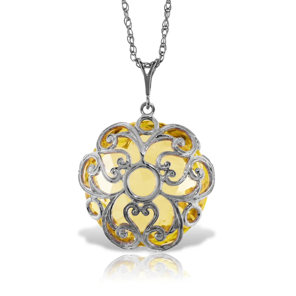 14K Solid White Gold Necklace Round Lemon Quartz Gemstone