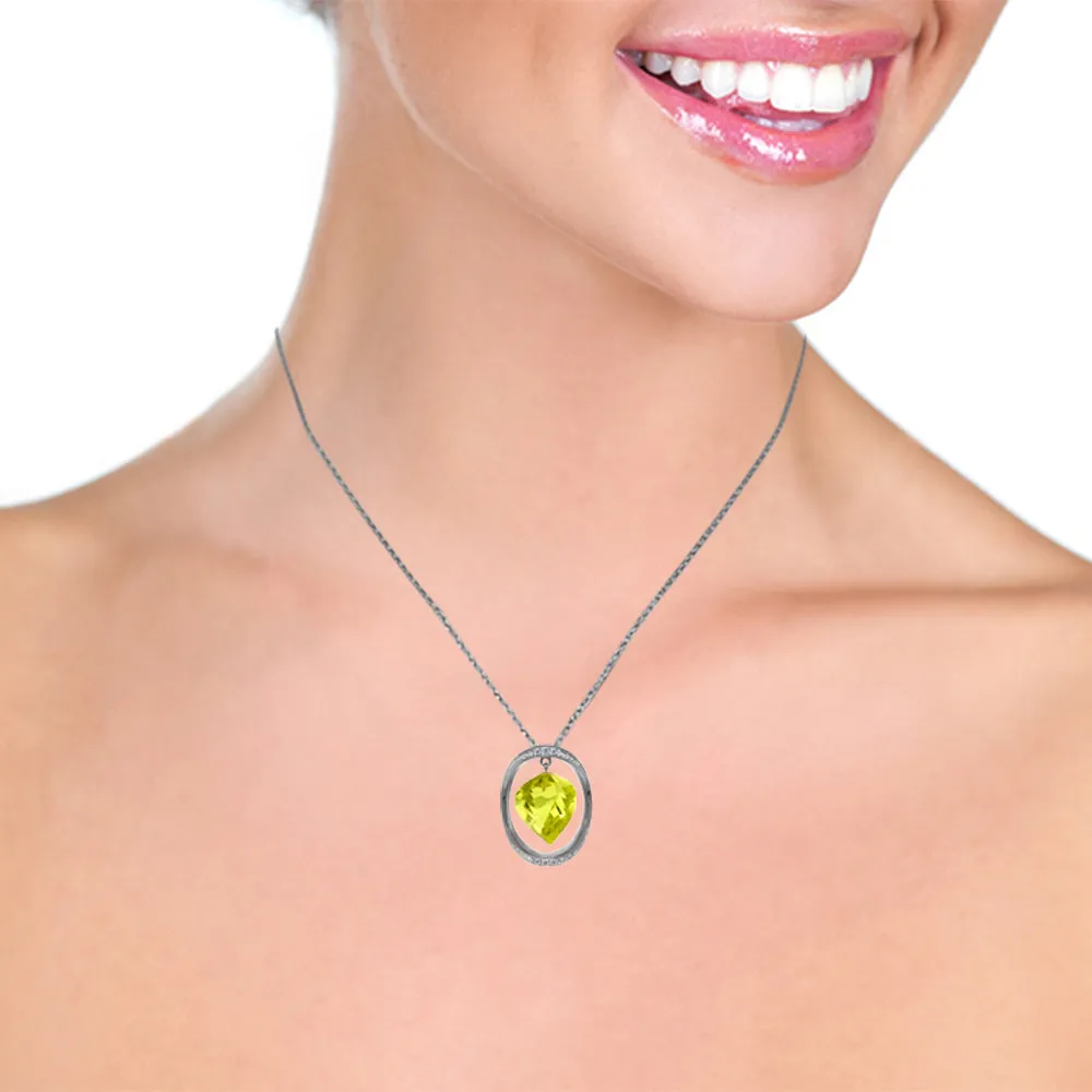 14K Solid White Gold Necklace w/ Natural Twisted Briolette Lemon Quartz & Diamonds