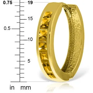 14K Solid Yellow Gold Hoop Huggie Earrings w/ Citrines