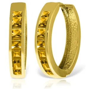 14K Solid Yellow Gold Hoop Huggie Earrings w/ Citrines