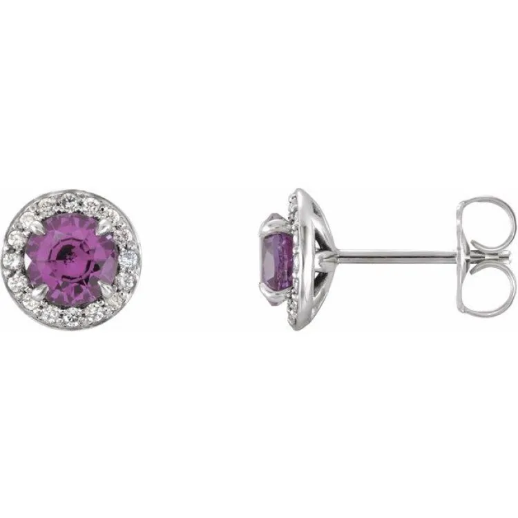 14K White 3.5 mm Natural Amethyst & 1/8 CTW Natural Diamond Earrings
