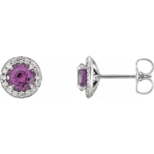 14K White 3.5 mm Natural Amethyst & 1/8 CTW Natural Diamond Earrings