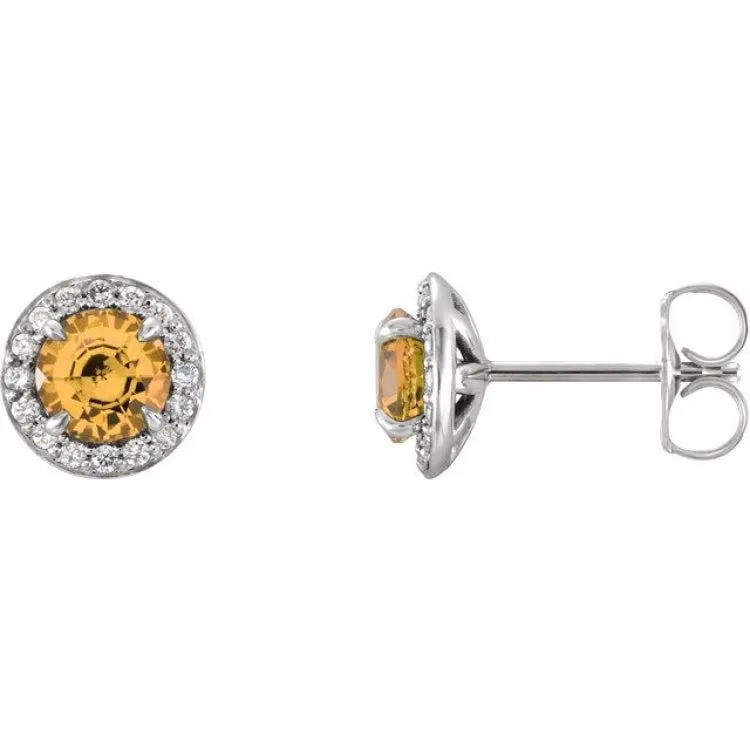 14K White 3.5 mm Natural Citrine & 1/8 CTW Natural Diamond Earrings