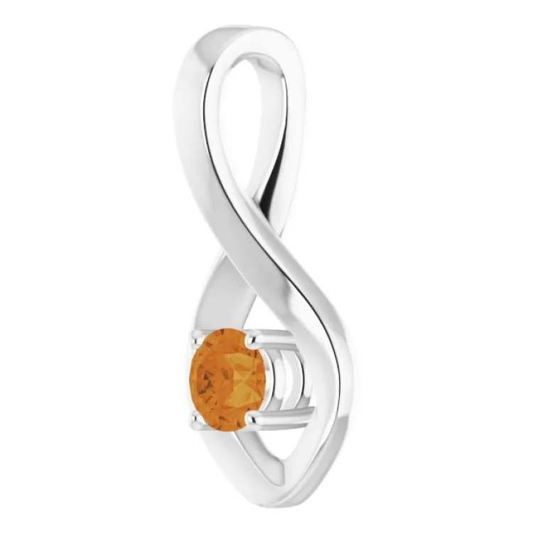 14K White 4 mm Round Natural Citrine Pendant