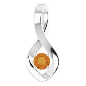 14K White 4 mm Round Natural Citrine Pendant