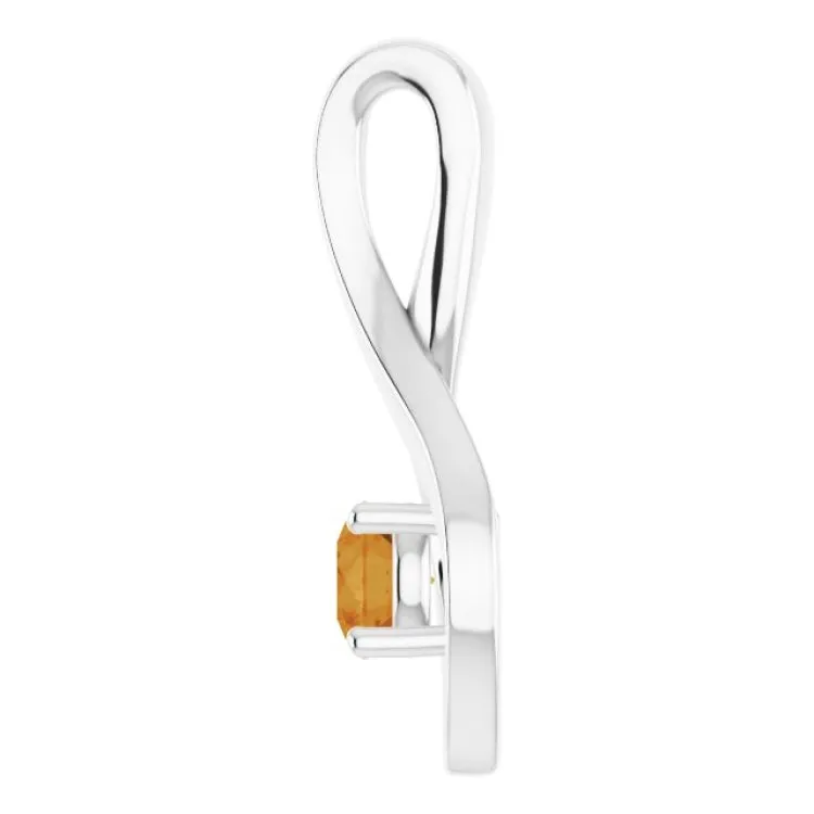 14K White 4 mm Round Natural Citrine Pendant