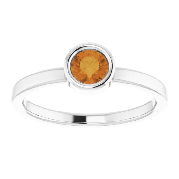 14K White 4.5 mm Natural Citrine Ring