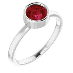 14K White 6 mm Lab-Grown Ruby Ring