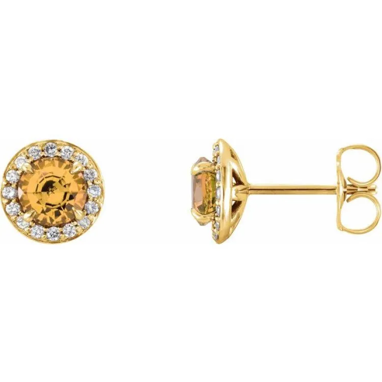 14K Yellow 4.5 mm Natural Citrine & 1/6 CTW Natural Diamond Earrings