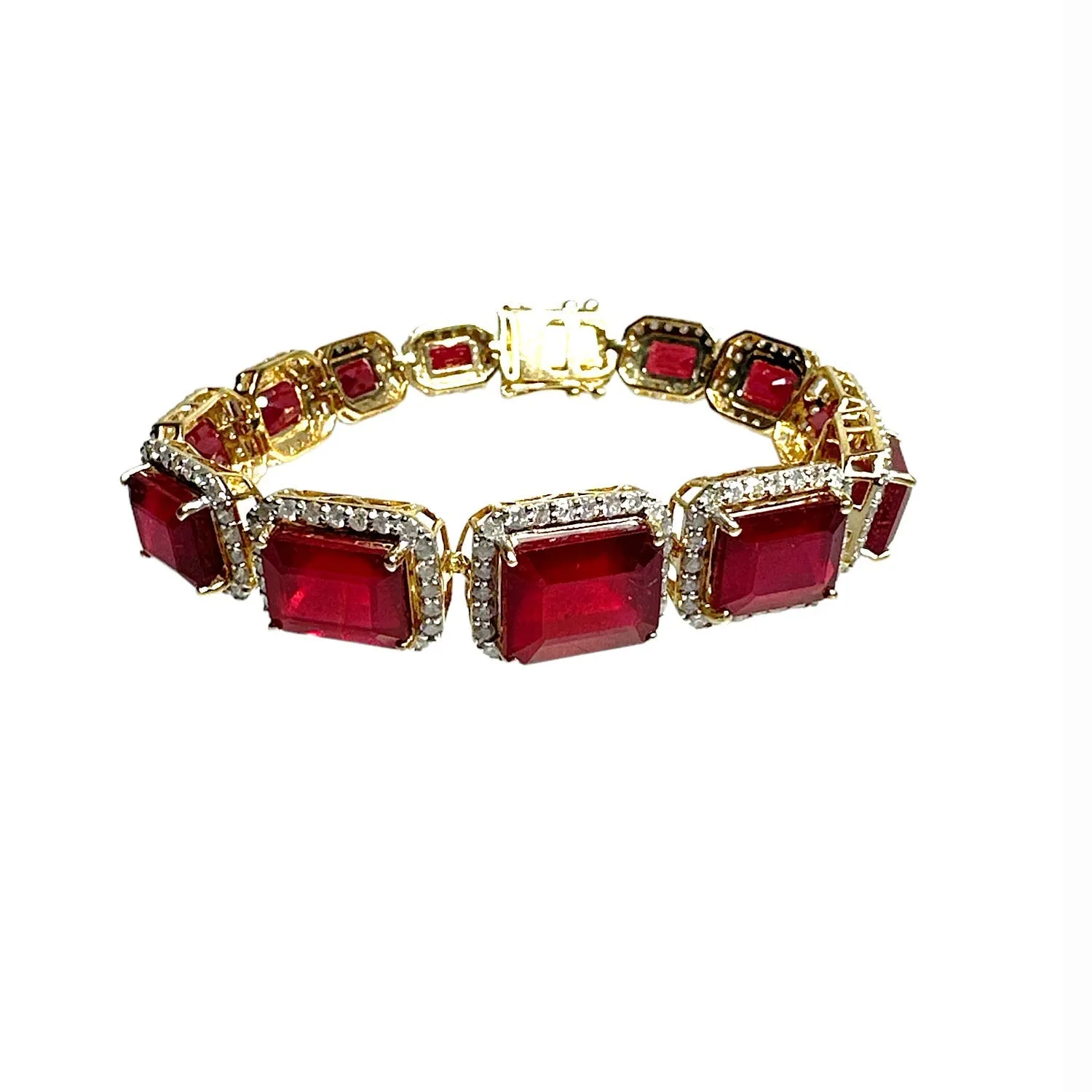 14K Yellow Gold, 52.88ctw Lead Filled Ruby & 4.83ctw Diamond Link Bracelet