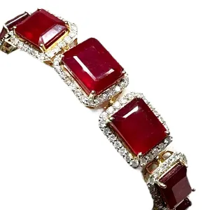 14K Yellow Gold, 52.88ctw Lead Filled Ruby & 4.83ctw Diamond Link Bracelet