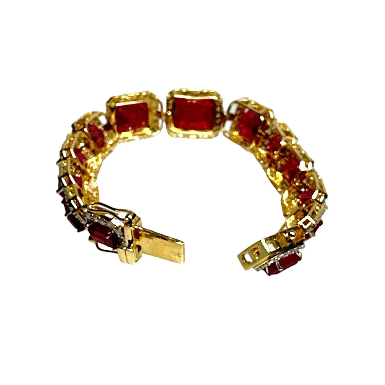 14K Yellow Gold, 52.88ctw Lead Filled Ruby & 4.83ctw Diamond Link Bracelet