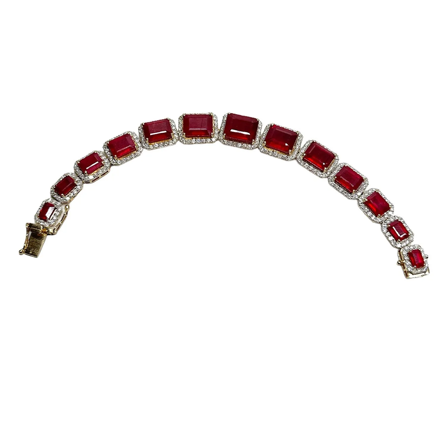14K Yellow Gold, 52.88ctw Lead Filled Ruby & 4.83ctw Diamond Link Bracelet