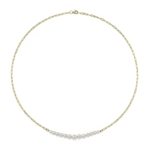 14K Yellow Gold Cultured Pearl Paperclip Link Necklace
