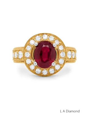 14k Yellow Gold Diamond Round Cut Ruby Stone Ring 1.09c