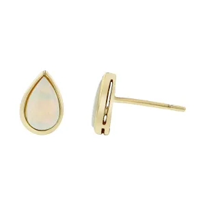 14K Yellow Gold Pear Shape Opal Stud Earrings