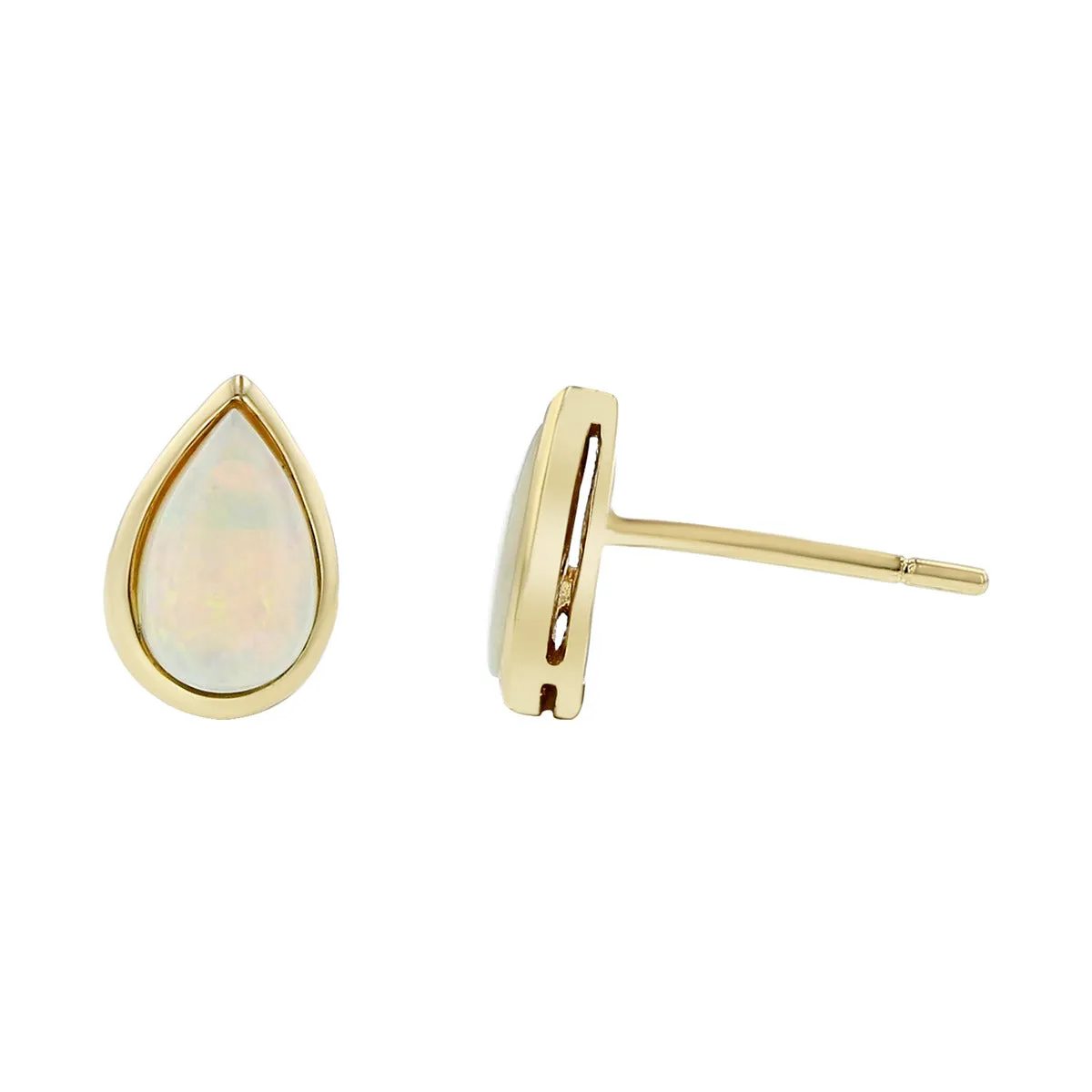 14K Yellow Gold Pear Shape Opal Stud Earrings