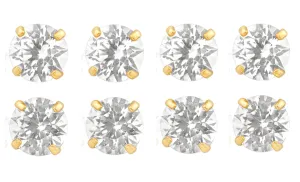 14k Yellow Gold Plated 1Ct Round White Sapphire Set Of Four Stud Earrings