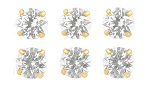 14k Yellow Gold Plated 6mm 4Ct Round White Sapphire Set Of Three Stud Earrings