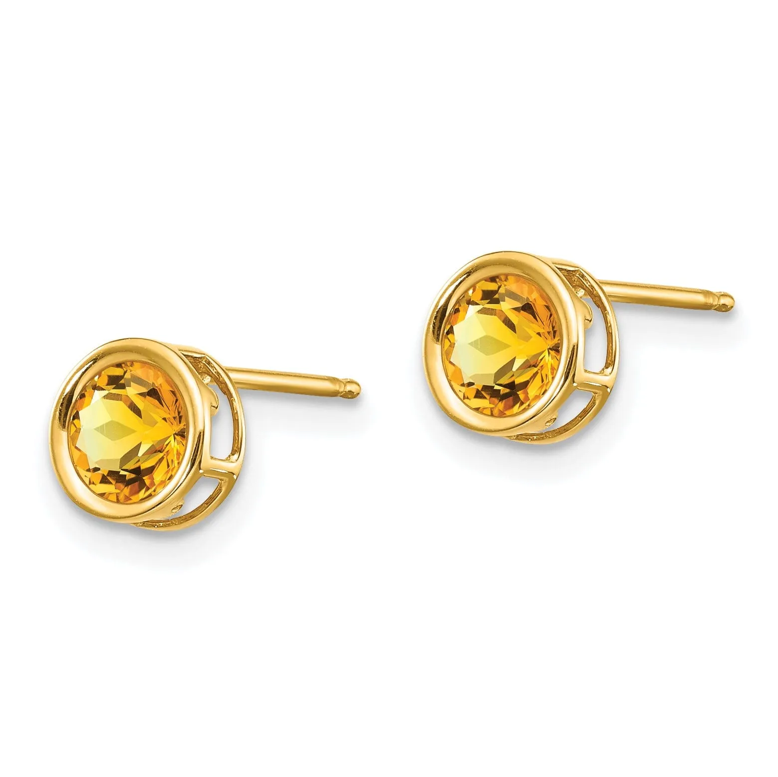 14k Yellow Gold Round Citrine Birthstone Earrings