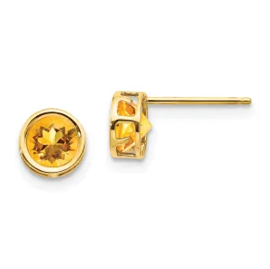 14k Yellow Gold Round Citrine Birthstone Earrings
