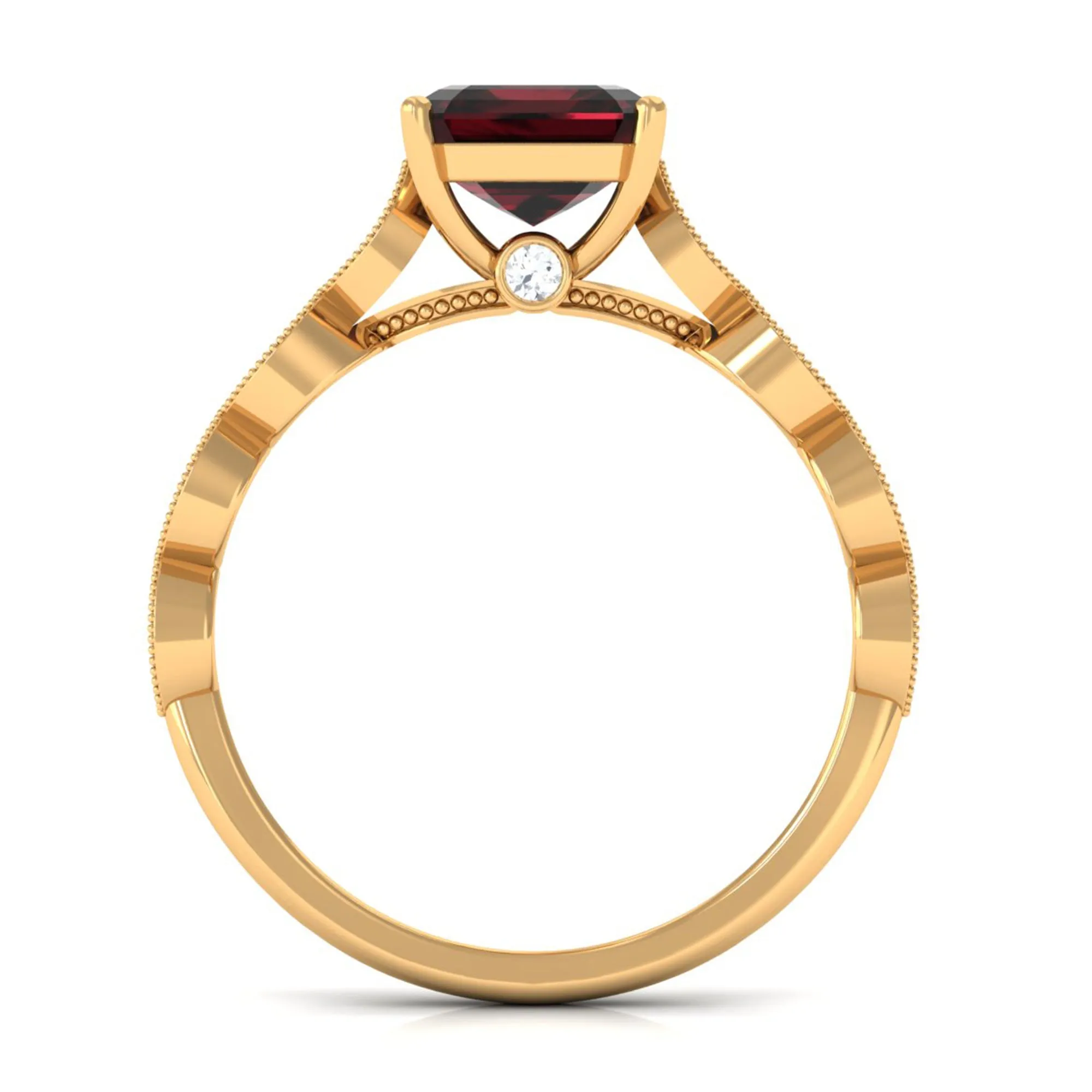 1.5 CT Asscher Cut Garnet Solitaire Engagement Ring with Diamond Side Stones