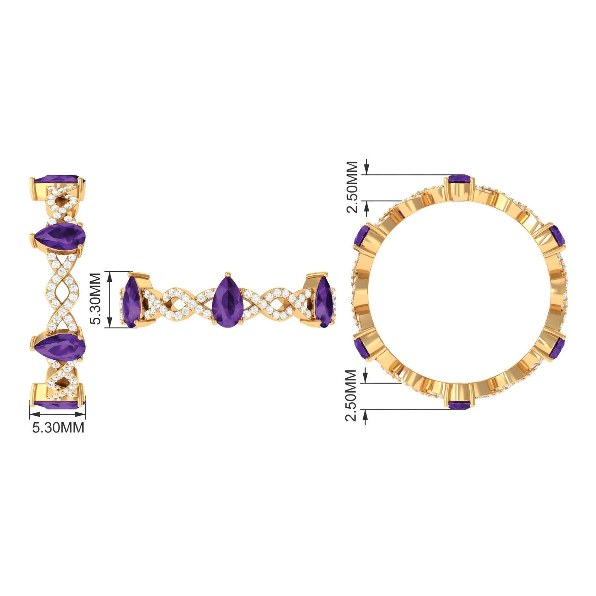 1.50 CT Amethyst and Diamond Full Eternity Ring with Crossover Shank