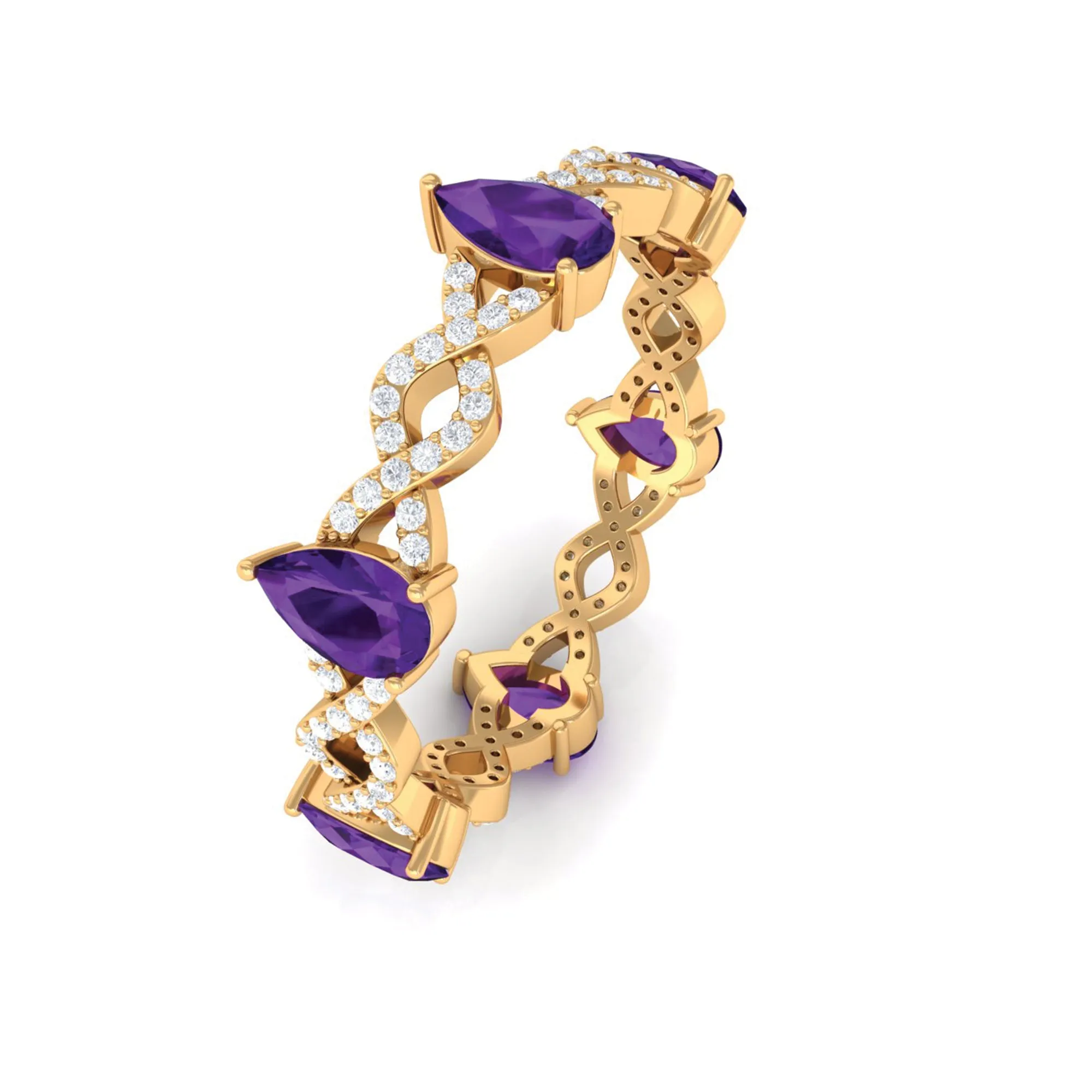 1.50 CT Amethyst and Diamond Full Eternity Ring with Crossover Shank