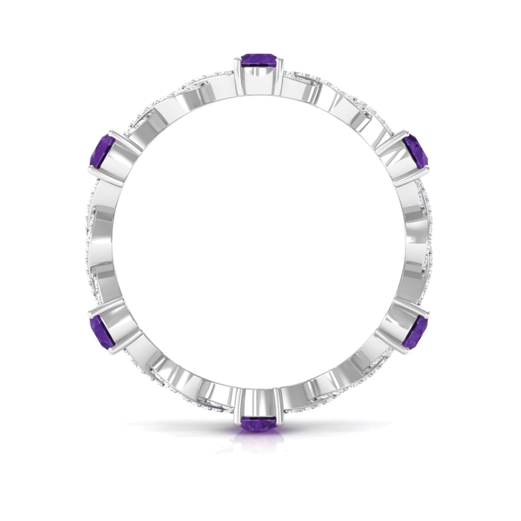 1.50 CT Amethyst and Diamond Full Eternity Ring with Crossover Shank
