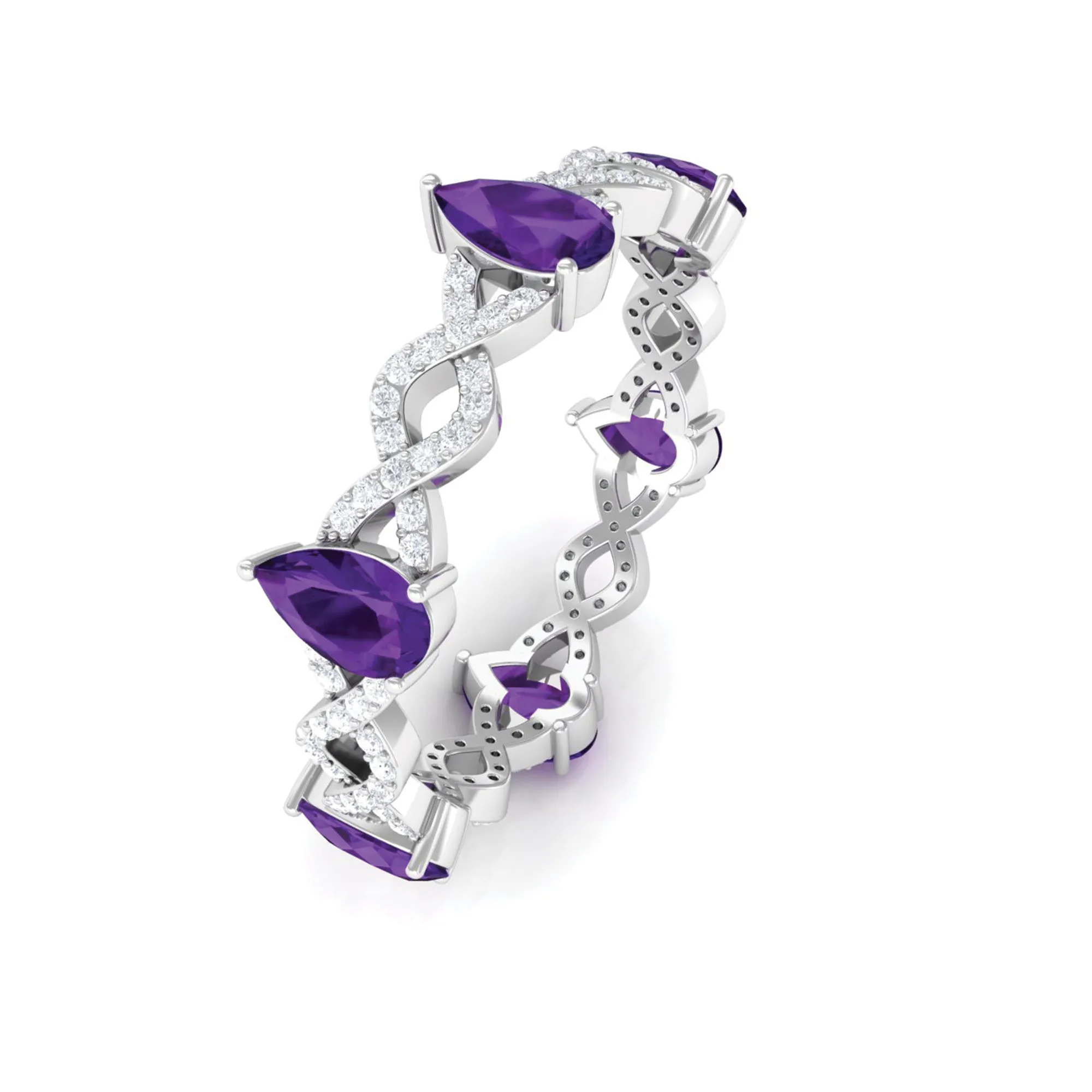 1.50 CT Amethyst and Diamond Full Eternity Ring with Crossover Shank