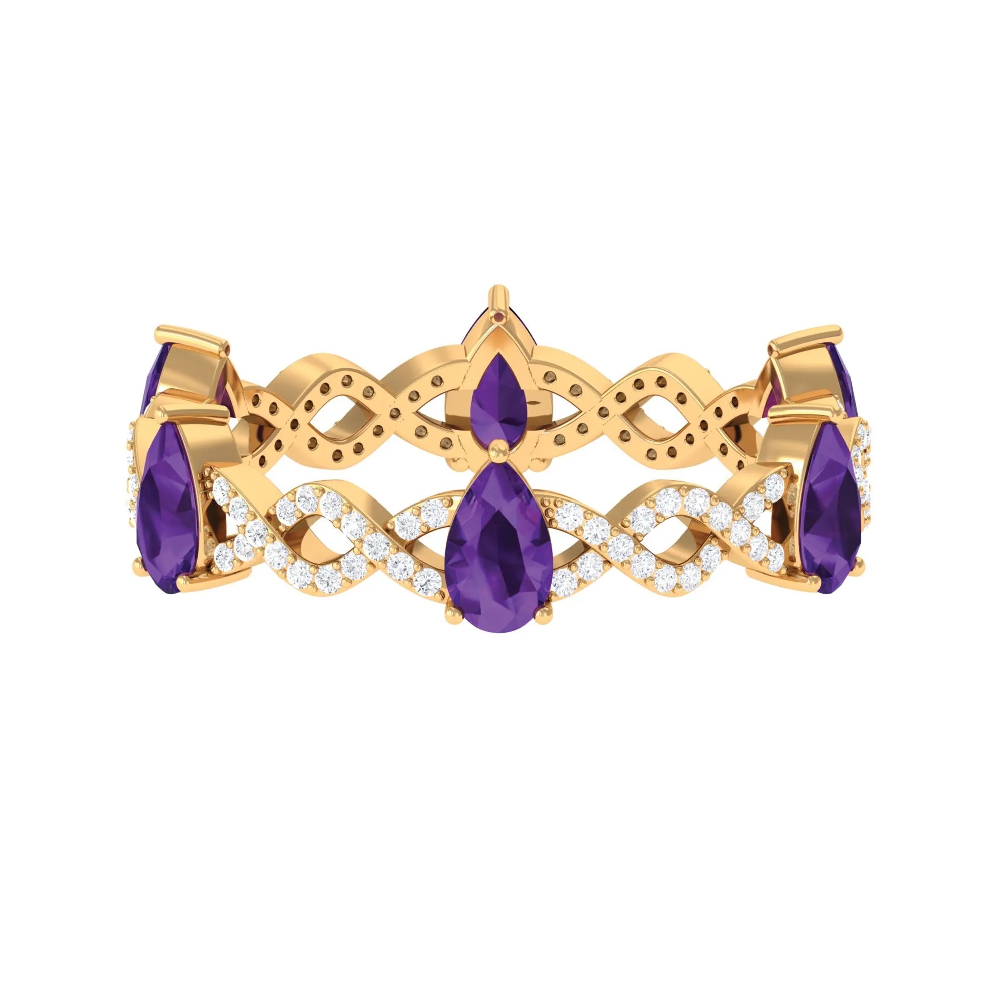 1.50 CT Amethyst and Diamond Full Eternity Ring with Crossover Shank
