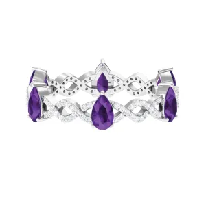 1.50 CT Amethyst and Diamond Full Eternity Ring with Crossover Shank